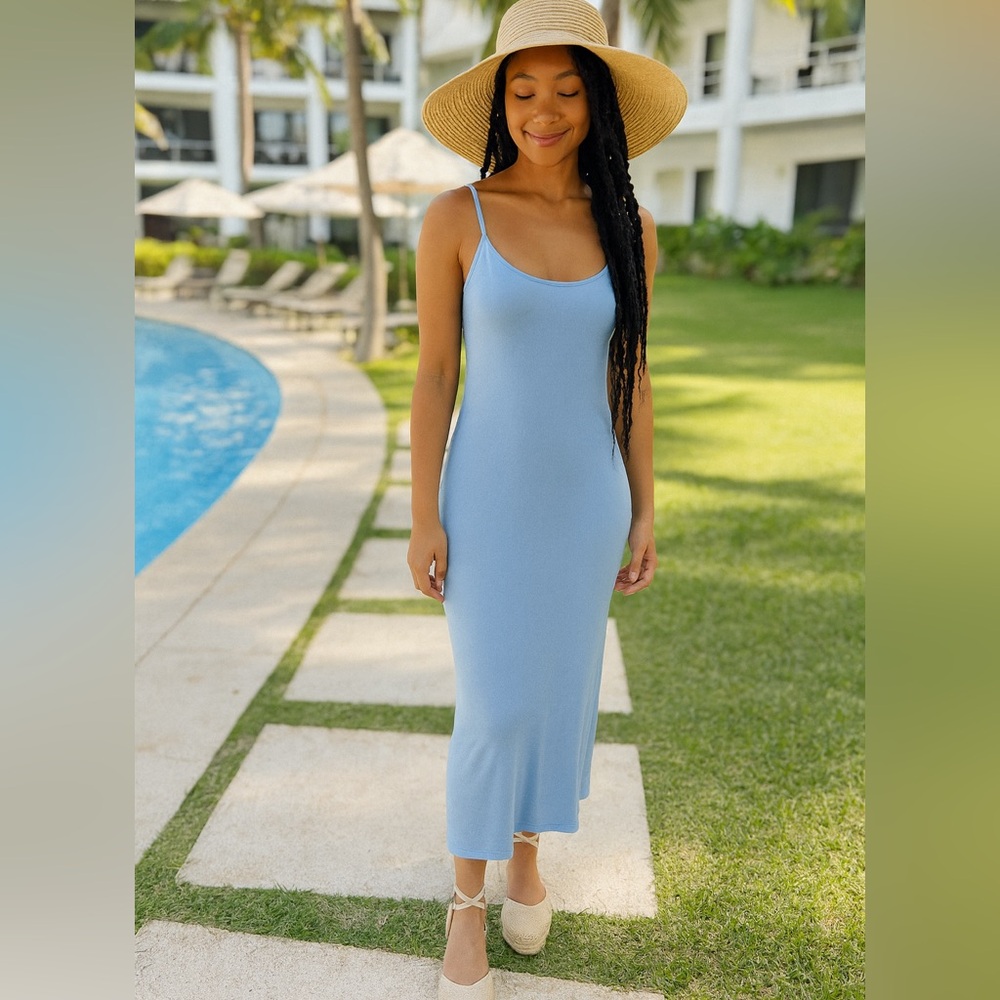 Womens Blue Bodycon Midi Dress Size 4 Normcore Basic‎ Minimalist Layer Capsule